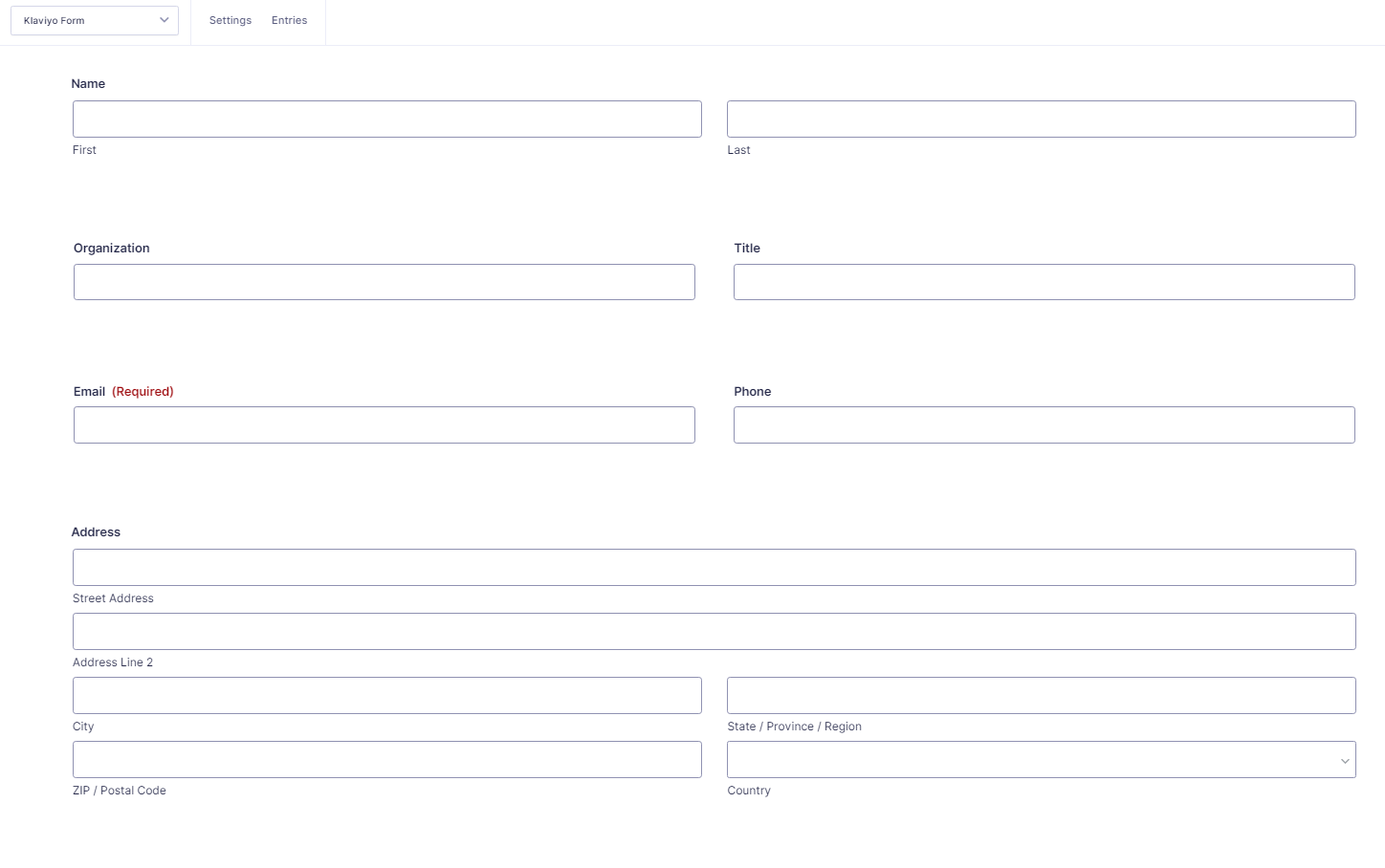 Screenshot of Gravity Form with various fields.