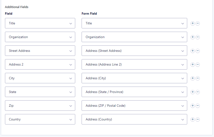 Screenshot of additional profile fields options.