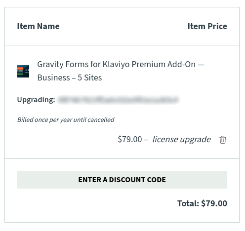 License Upgrade Checkout Screenshot
