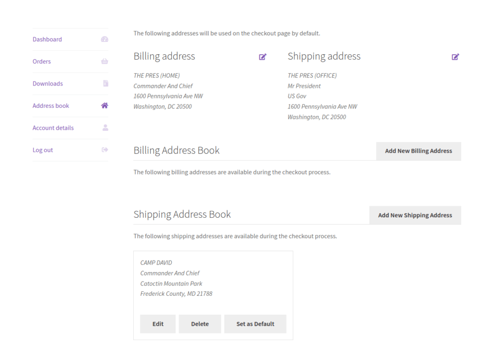 Address. Log In WooCommerce Address Book Plugin | Billing and Shipping